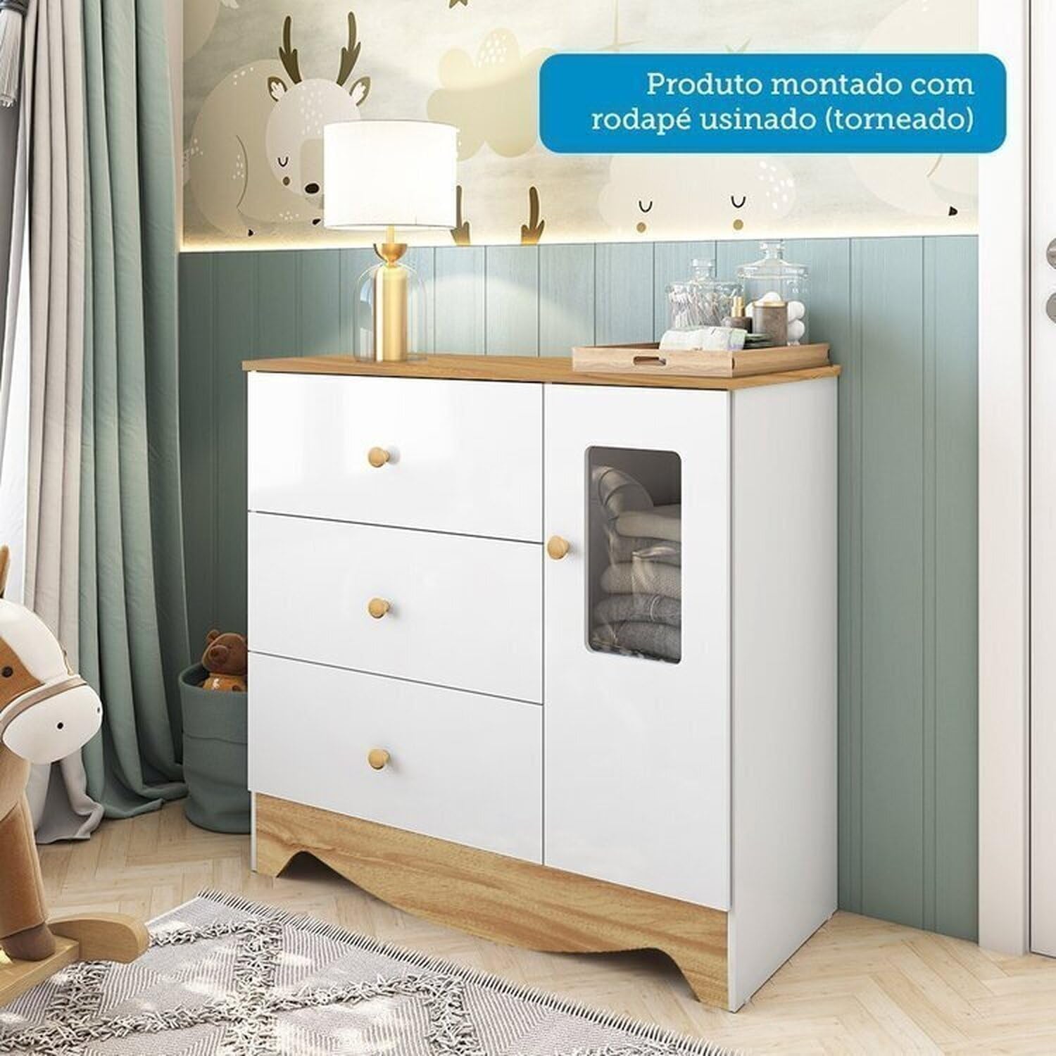 Quarto de Bebê Completo Guarda-Roupa e Cômoda com Janelas e Berço 100% MDF Ravy 5