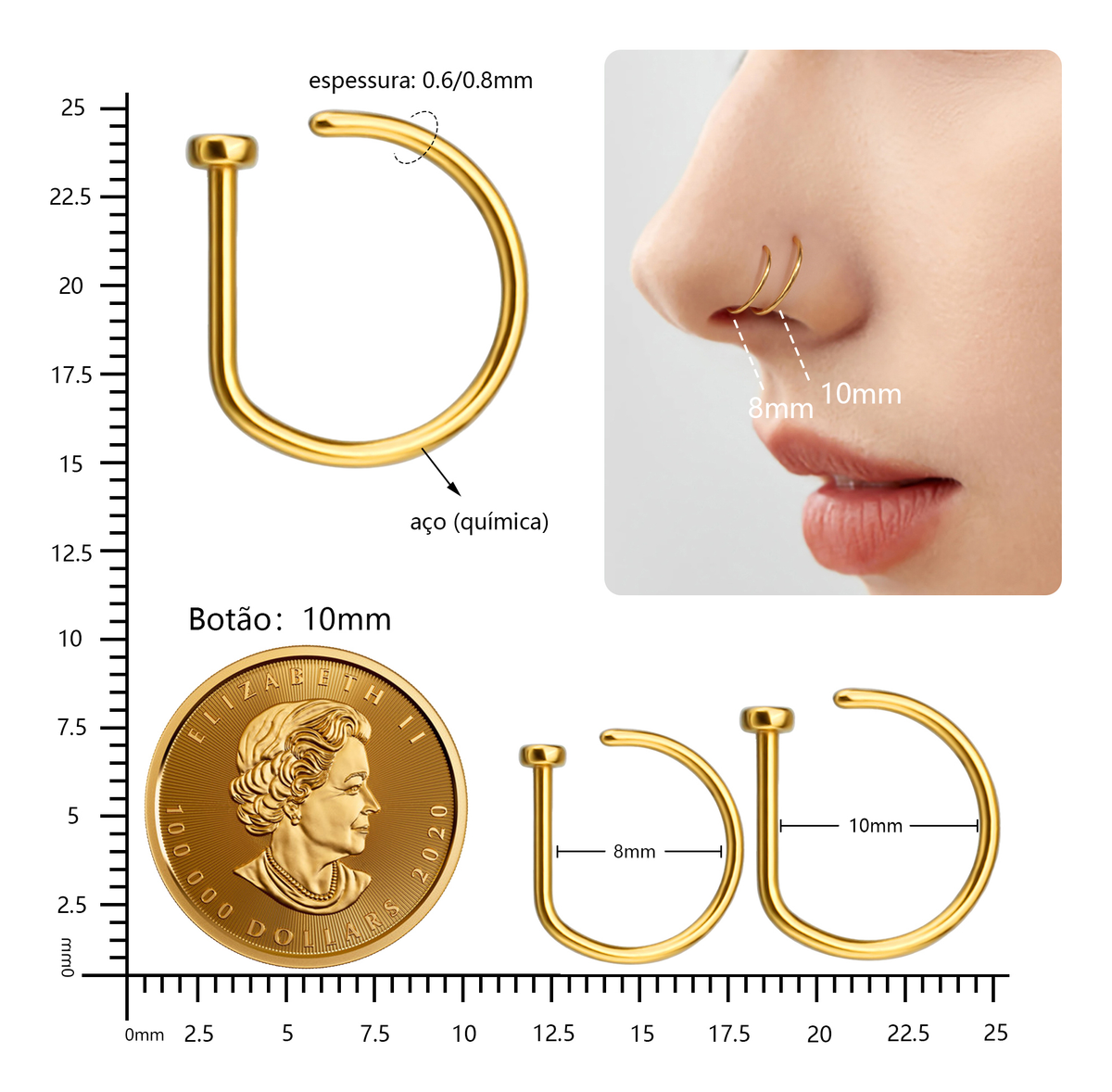 Piercing Argola D-Ring Titânio PVD 3