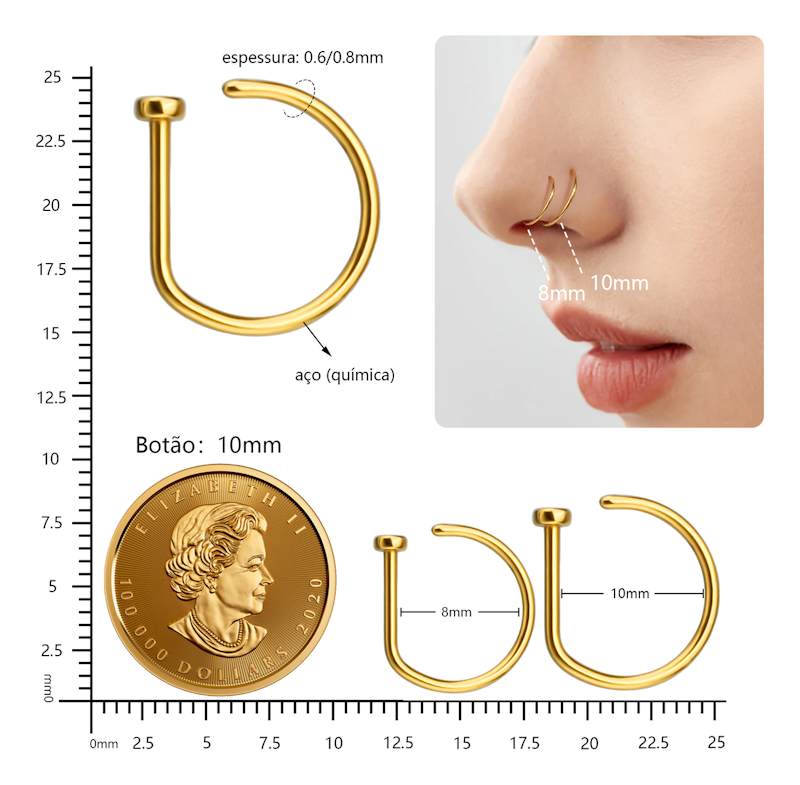 Piercing Argola D-Ring Titânio PVD 3