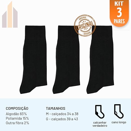 Kit 3 Pares de Meia Social Sportwear Ultrasoft Algodão Lupo Cano Longo 4