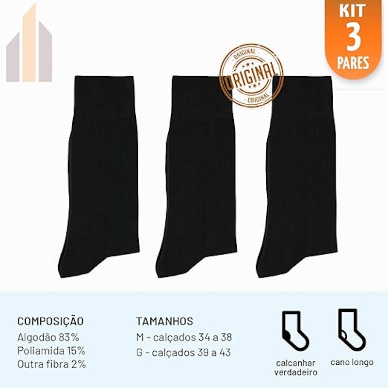 Kit 3 Pares de Meia Social Sportwear Ultrasoft Algodão Lupo Cano Longo 4