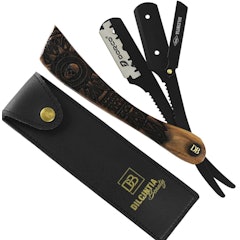 Navalha Profissional Cabo Madeira Nobre Talhada Aço Inox + Case