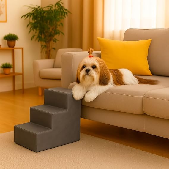 Escada Pet com 3 Degraus Segura para Animais Idosos Cinza 3