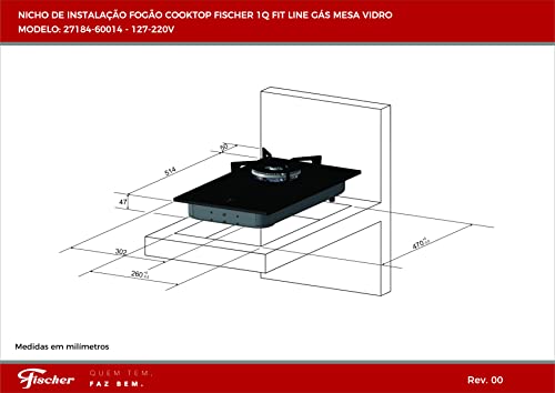 Cooktop a Gás Fischer 1 Boca Tripla Chama Fit Line Mesa Vidro Bivolt 4