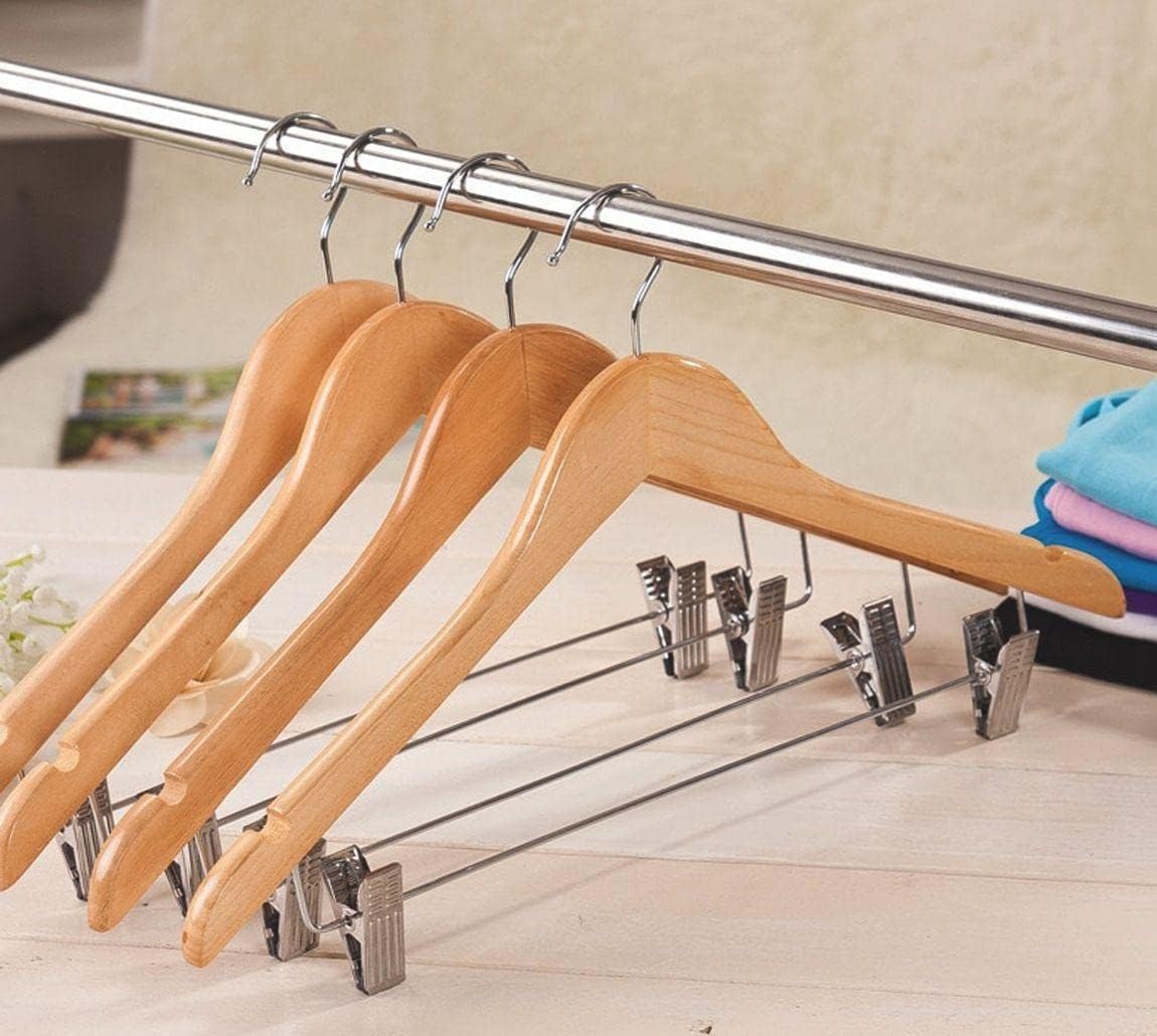 Kit 10 Unidades Cabide de Madeira 44 cm Premium com Presilha Marfim 4