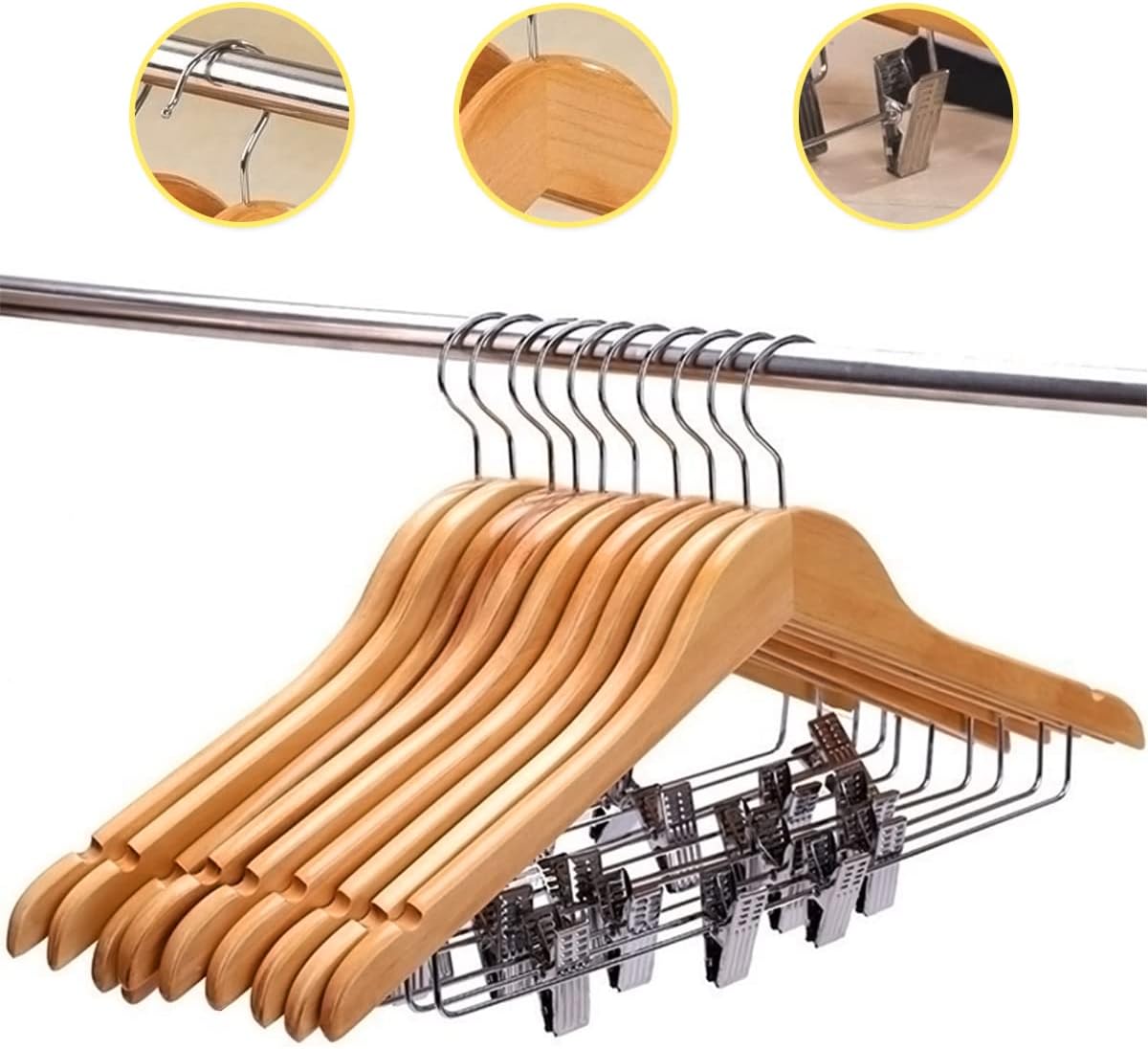 Kit 10 Unidades Cabide de Madeira 44 cm Premium com Presilha Marfim 1