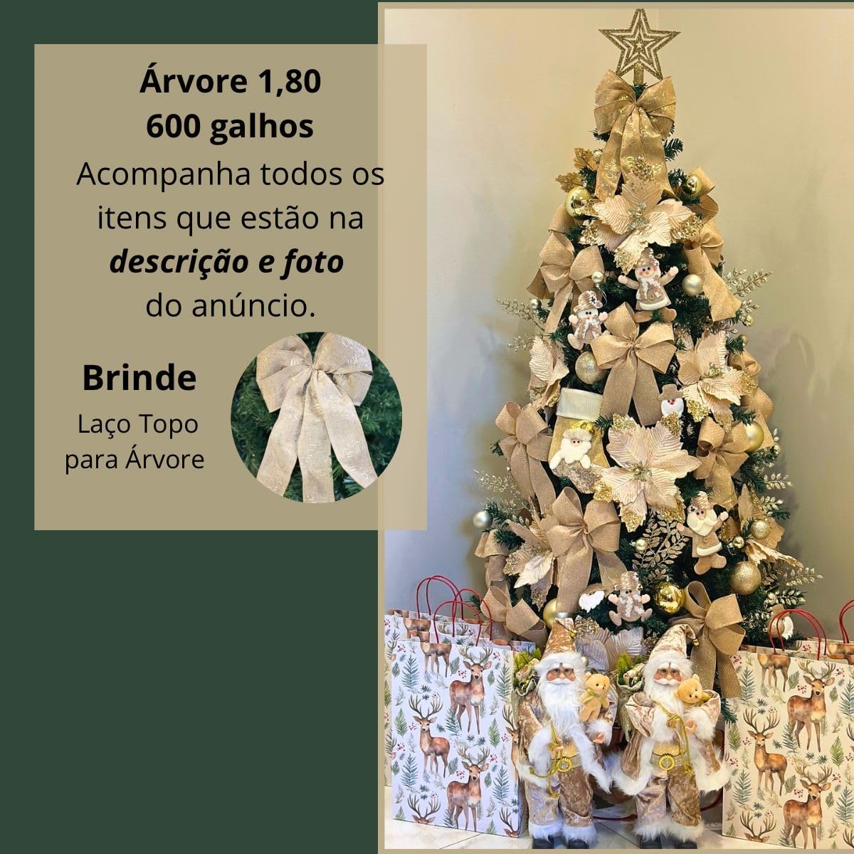 Árvore de Natal Completa Enfeites Pisca LED 1,80 m 600 Galhos 5