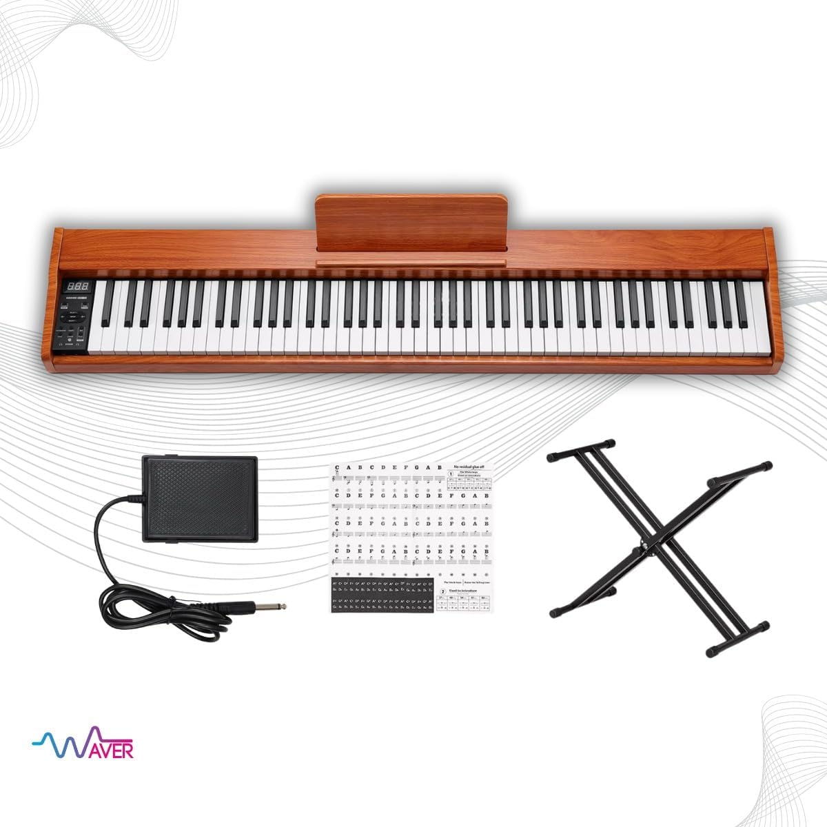 Piano Digital Bivolt c/ Pedal Elétrico e Suporte Marrom Waver 4
