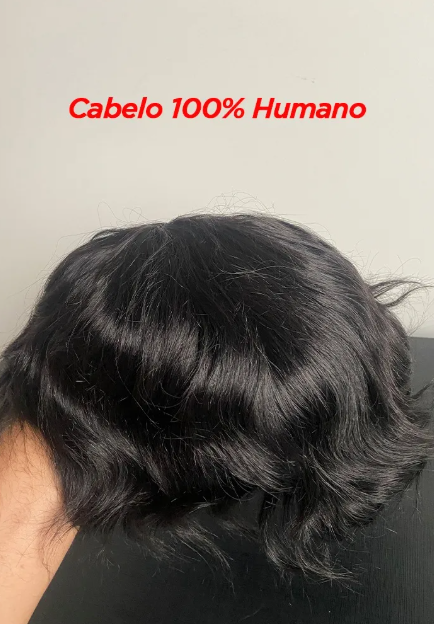 Prótese Capilar Masculina Híbrida Respirável Cabelo Humano 5