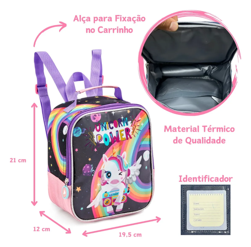 Mochila Infantil Feminina 16″ com Rodas + Lancheira + Estojo 4