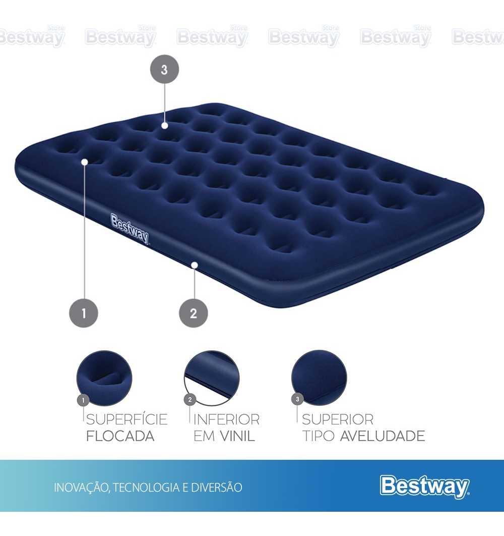 Colchão Inflável Casal Camping + Bomba de Ar Manual Bestway 5