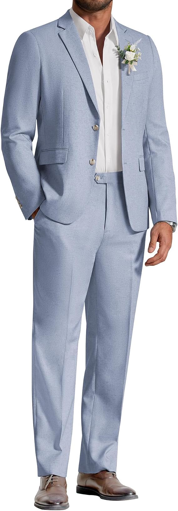 Conjunto de 2 Peças de Terno Masculino de Linho de Ajuste Regular Coofandy 1