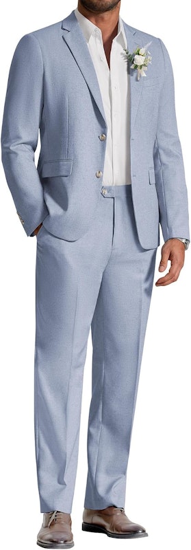 Conjunto de 2 Peças de Terno Masculino de Linho de Ajuste Regular Coofandy 1