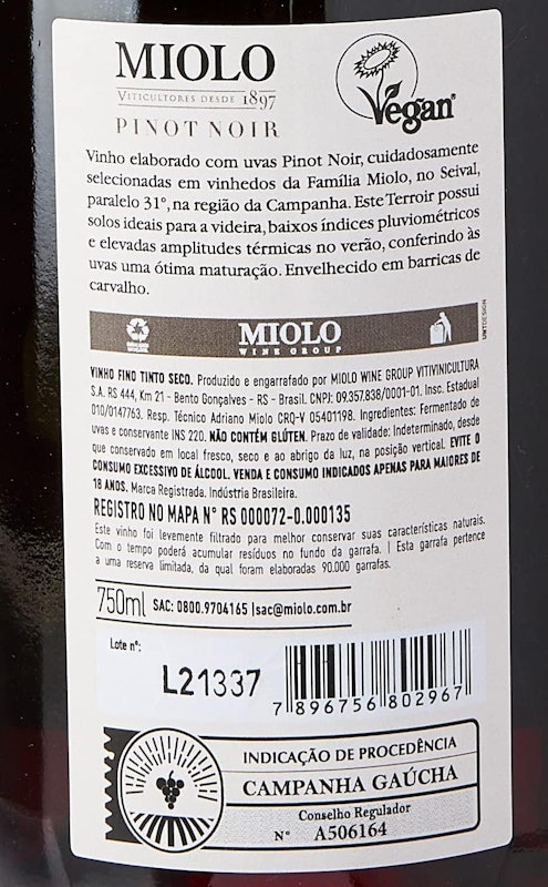 Vinho Miolo Reserva Tinto Seco Pinot Noir 3