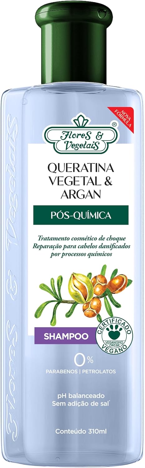 Shampoo Queratina Vegetal e Argan Flores & Vegetais 1