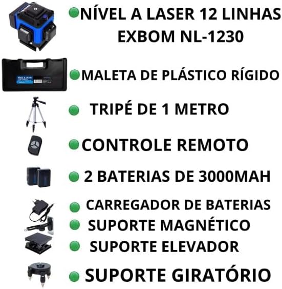 Nível Laser 3D Exbom 12 Linhas Verde Maleta Rígida  5