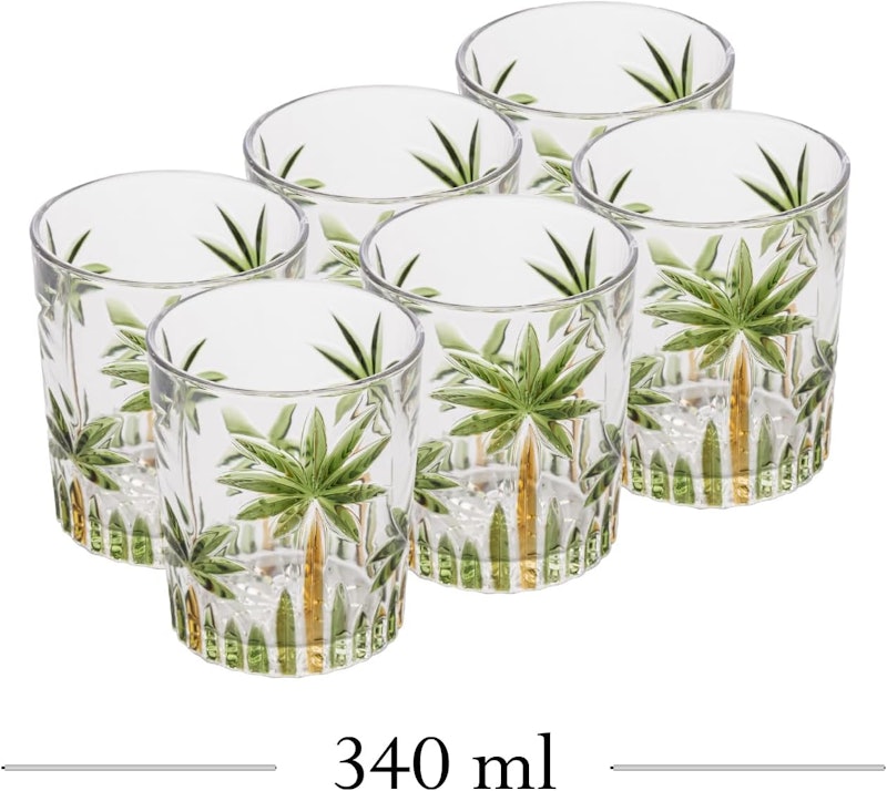 Conjunto 6 Copos Baixo 340 ml em Cristal - Linha Palm Tree Handpaint 4