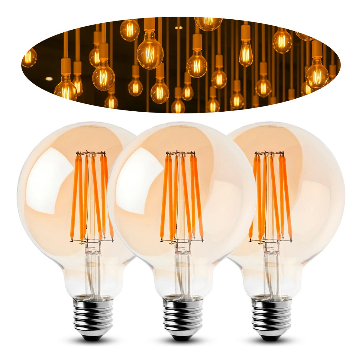 Kit 3 Lâmpadas Filamento LED Retrô 2200 K 1