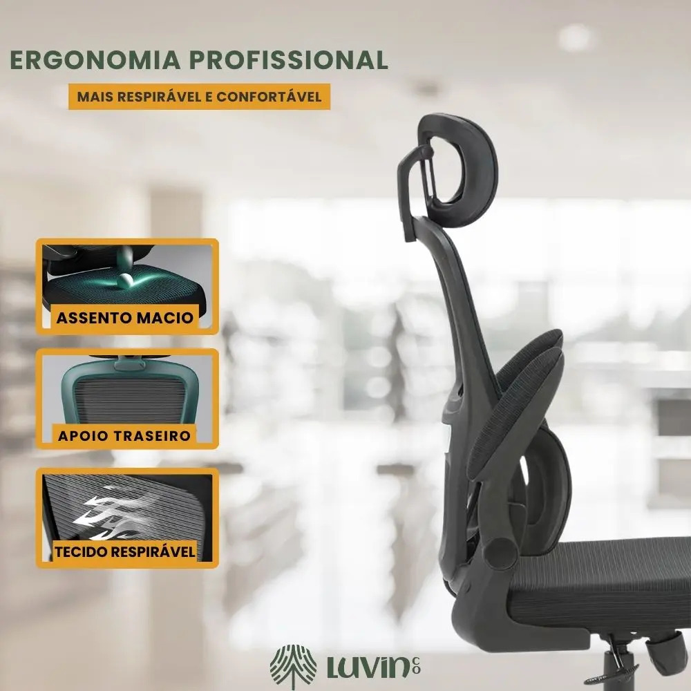 Cadeira Escritório Ergonômica Genebra B500 Luvinco com Suporte Lombar 2
