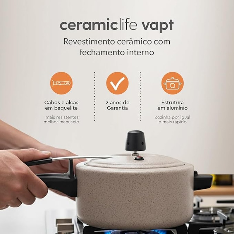 Panela de Pressão Brinox Vapt Antiaderente Ceramic Life 3 L 2