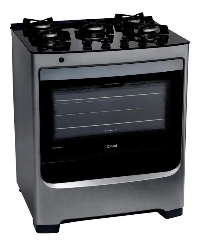 Fogão Consul 5 Bocas Cor Inox com Mesa de Vidro e Grade de Ferro Fundido 2