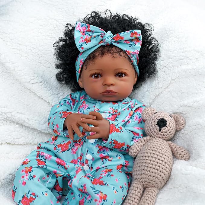 Bebê Reborn Realistic Menina Negra Cabelos Cacheados 2