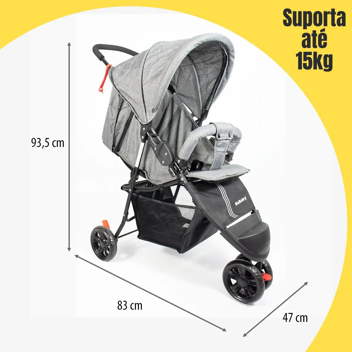 Carrinho de Bebê com Cesto e 3 Rodas de Passeio EasyGo KaBaby 2