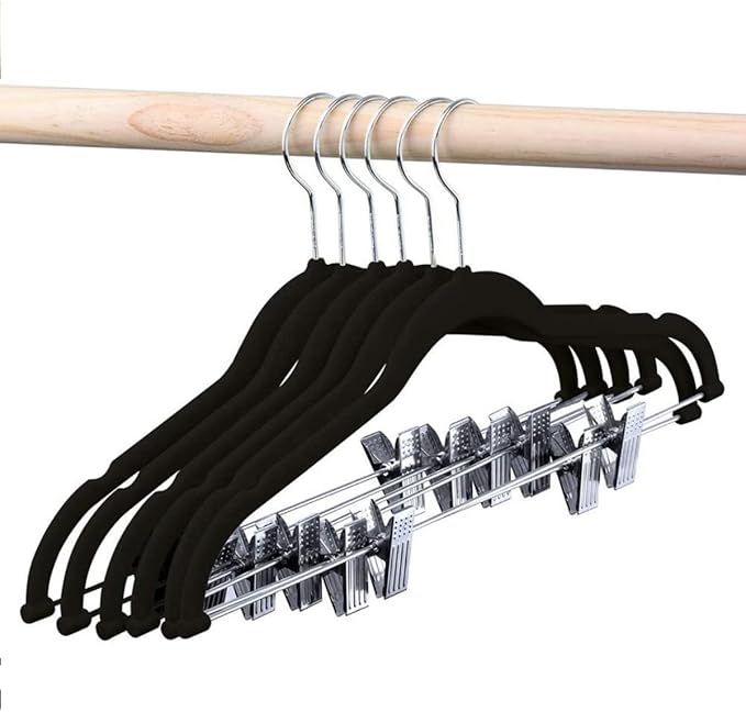 Kit 10 Cabides de Veludo Slim Antideslizantes com 2 Presilhas em Aço 1