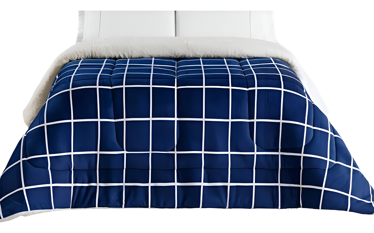 Coberdrom Solteiro Austin Dupla Face Manta Flannel Estampado Grid e Sherpa 1