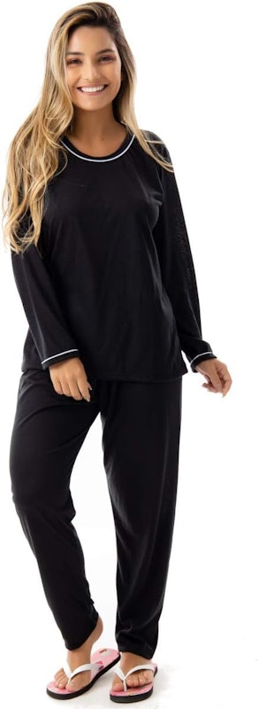Pijama Confortável Longo em Malha Suave Lisa 1