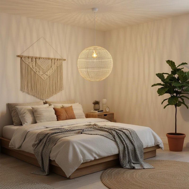 Luminária de Teto Circular de Palha Rattan Boho 50 cm 4