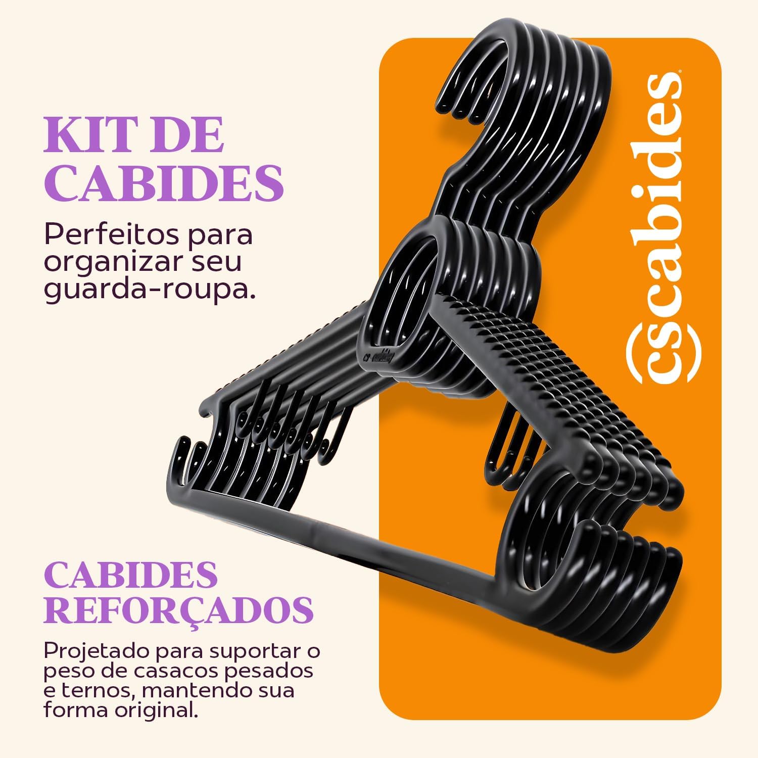 Kit 20 Cabides Adulto Preto Antideslizante 2