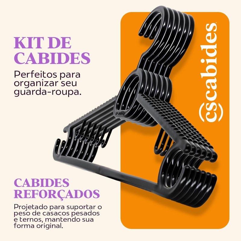 Kit 20 Cabides Adulto Preto Antideslizante 2