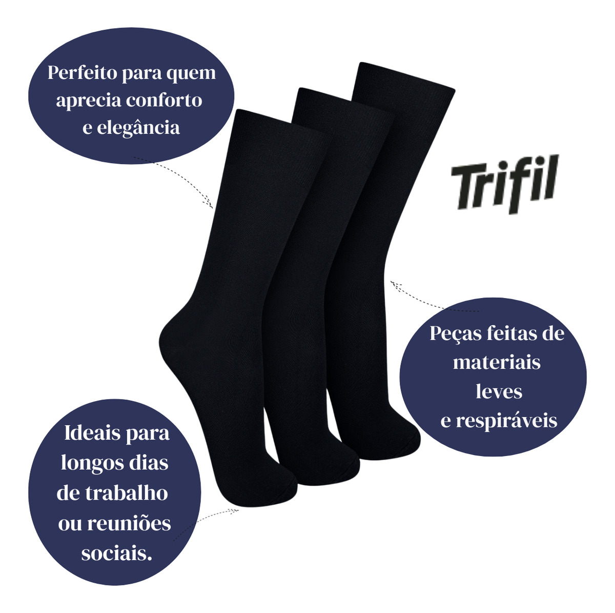 Kit com 3 Pares de Meia Adulto Cano Longo Social 2