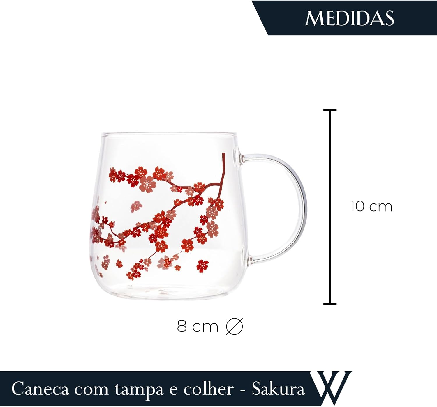 Caneca de Vidro Borossilicato com Tampa e Colher Sakura 500 ml 3