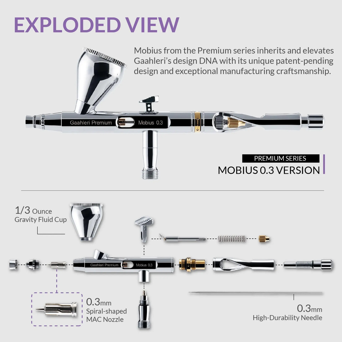 Aerógrafo Gaahleri Premium Series GHPM-Mobius 0.3 mm 5