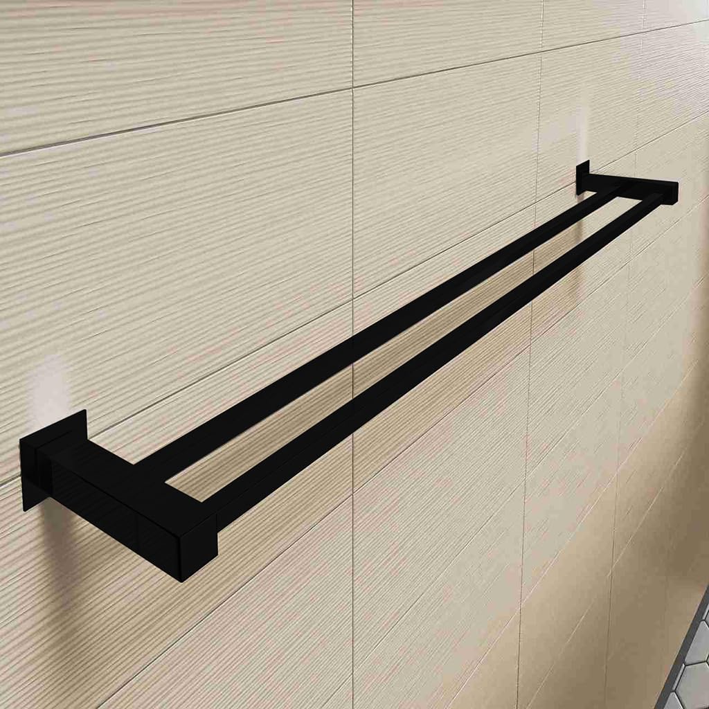 Porta Toalha Duplo De Banheiro Aço Inox 304 Preto Fosco 3