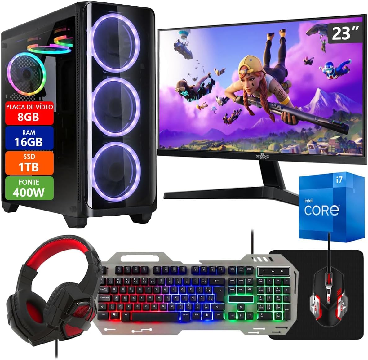 PC Gamer Completo Intel Core I7, 16 GB SSD, 1 TB, Radeon RX 580 e Monitor 23" 1