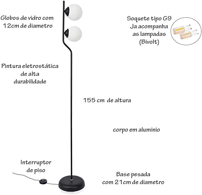 Luminária Coluna de Piso Globo de Vidro 2