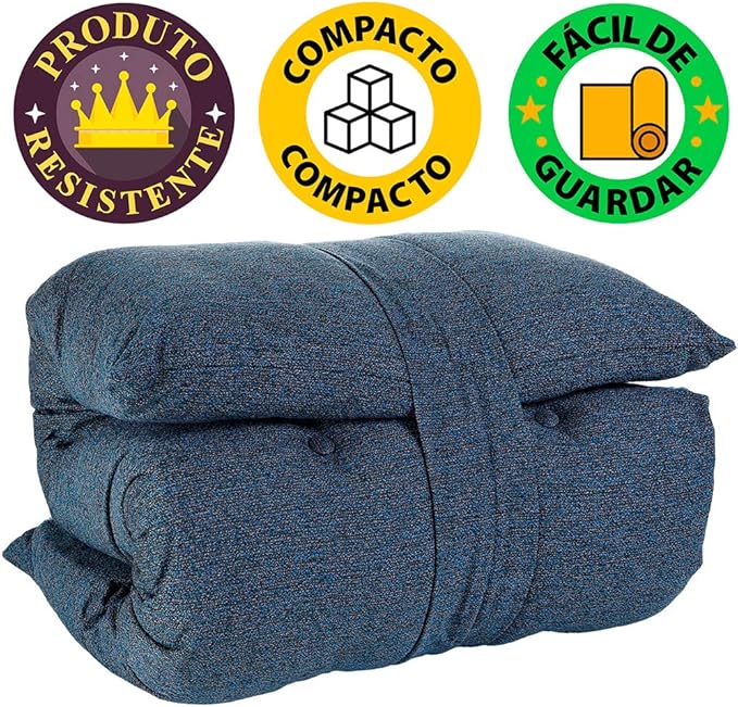 Futon Dobrável de Espuma Solteiro Azul 170x60  3
