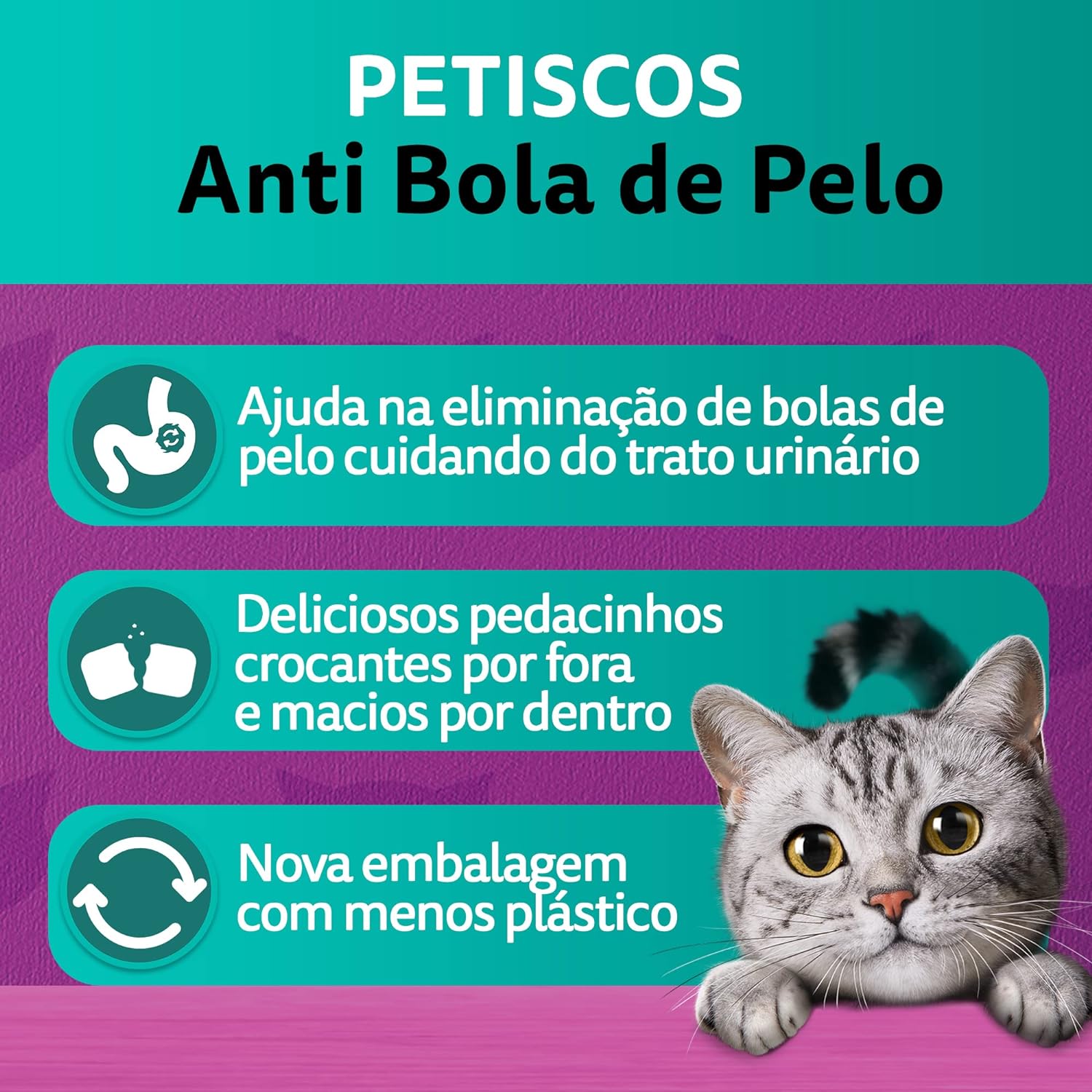 Petiscos para Gatos Adultos Whiskas Anti Bola de Pelo 3