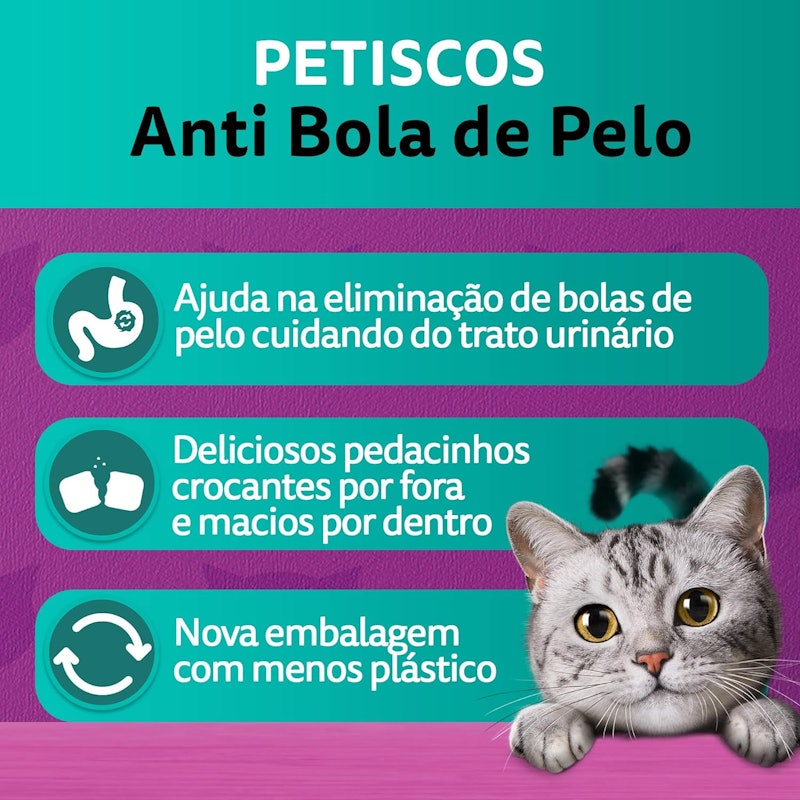 Petiscos para Gatos Adultos Whiskas Anti Bola de Pelo 3