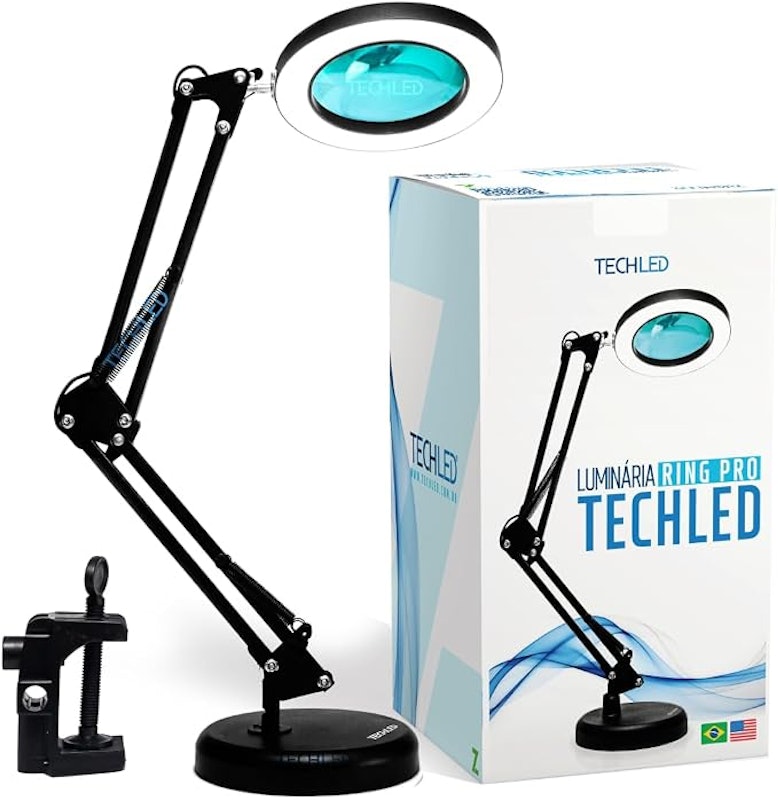 Luminária de Mesa Articulada LED Ring Light com Aumento + Garra 1