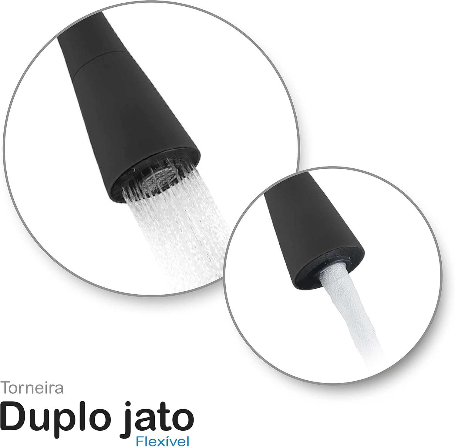 Torneira Gourmet C51 Cozinha Flexível Cone 2 Jatos Preto Parede 3