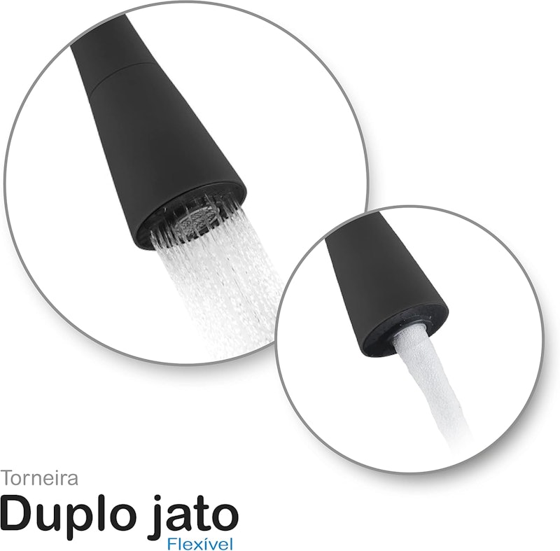 Torneira Gourmet C51 Cozinha Flexível Cone 2 Jatos Preto Parede 3