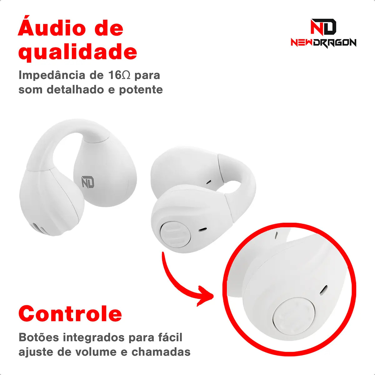 Fone de Ouvido Bluetooth sem Fio 5.3 OpenEar Condução Óssea ND Newdragon 5