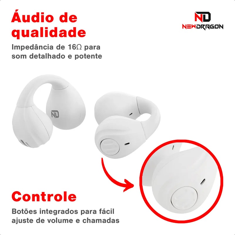 Fone de Ouvido Bluetooth sem Fio 5.3 OpenEar Condução Óssea ND Newdragon 5