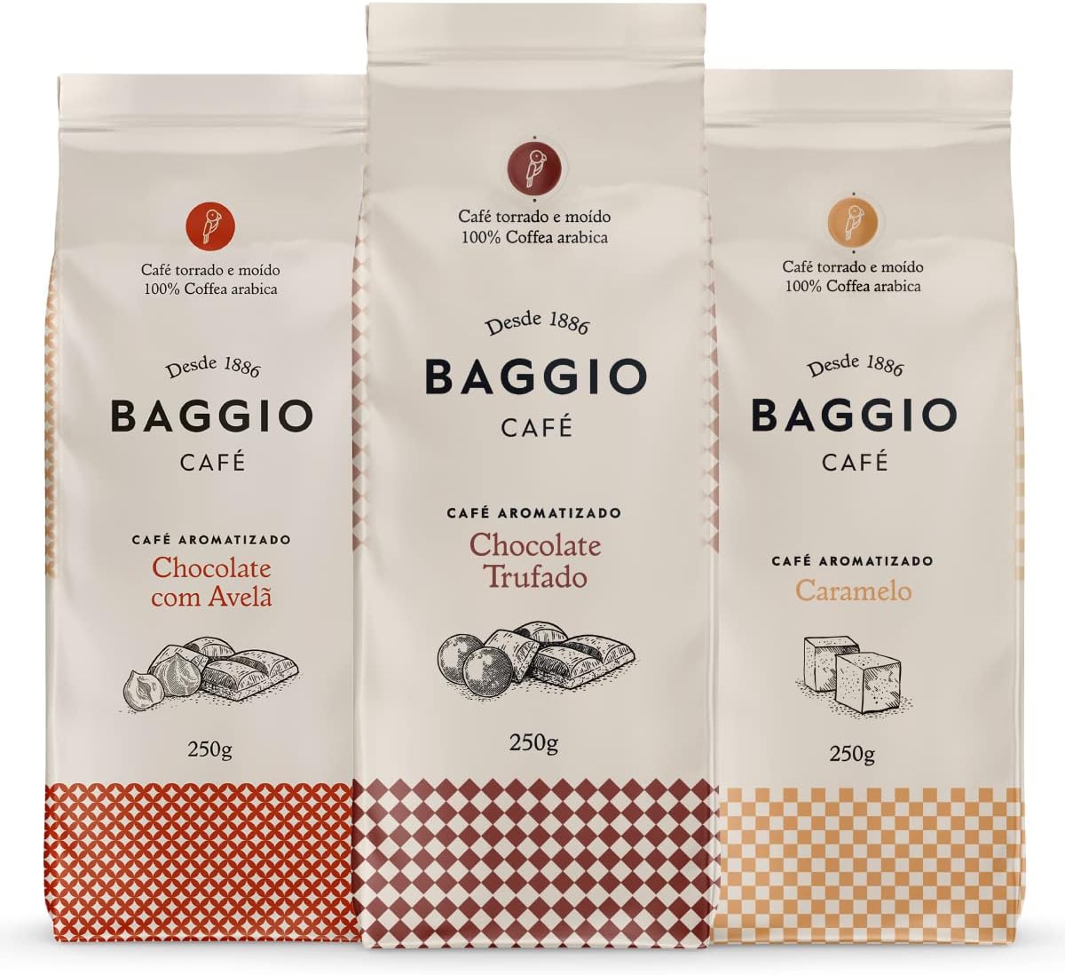 Kit Café Gourmet Baggio Chocolate com Avelã, Trufado e Caramelo 1