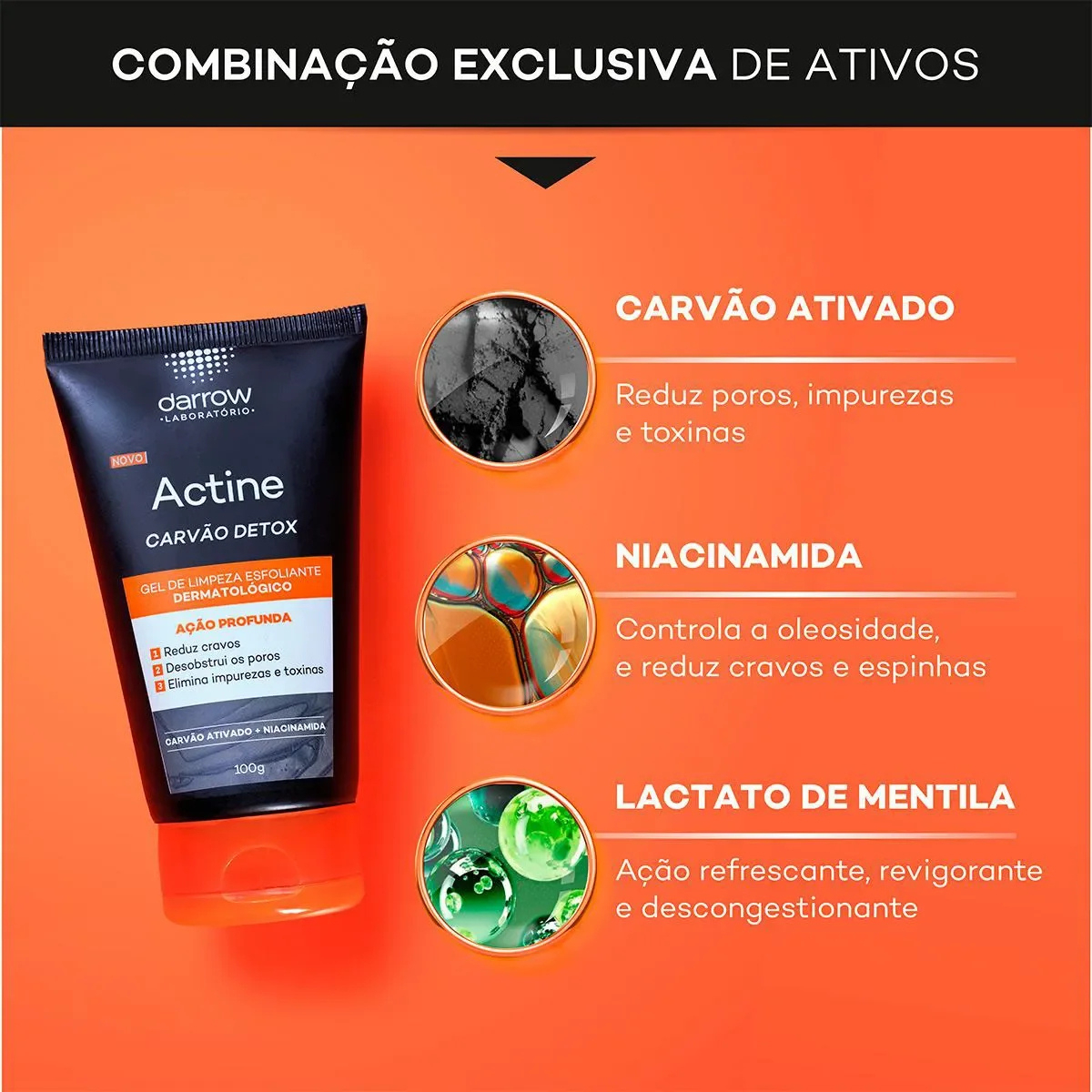 Actine Carvão Detox - Gel Esfoliante Limpeza Profunda 3