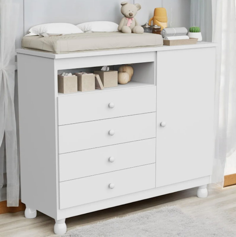 Cômoda Infantil Baby Bela – Sapateira com 4 Gavetas e Colchão Trocador Impermeável 2